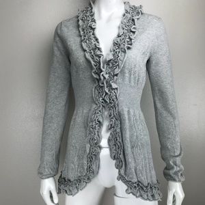 Anthropologie Gray Ruffled Cardigan Top Small